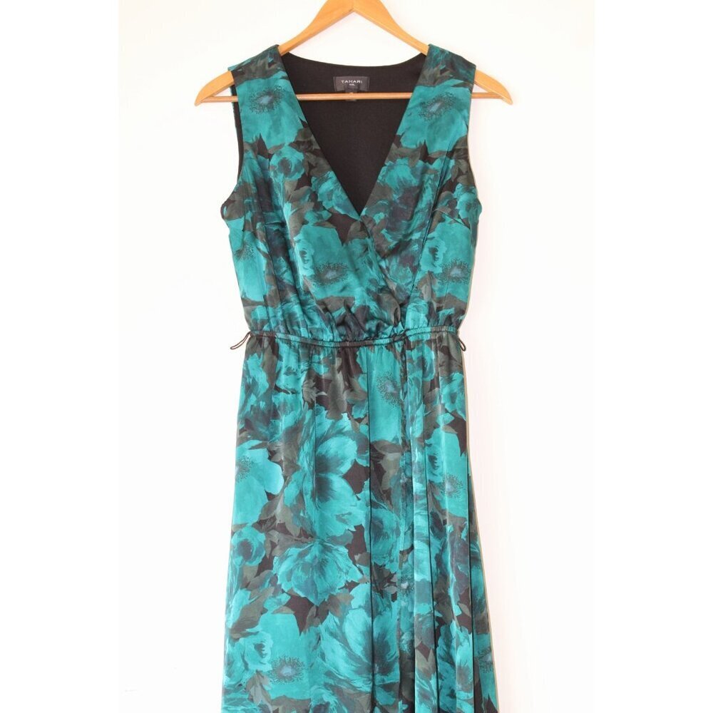 Tahari Charmeuse Floral Wrap Midi Dress XS Jen (Arielle Siegel) Life & Beth - Picture 7 of 11